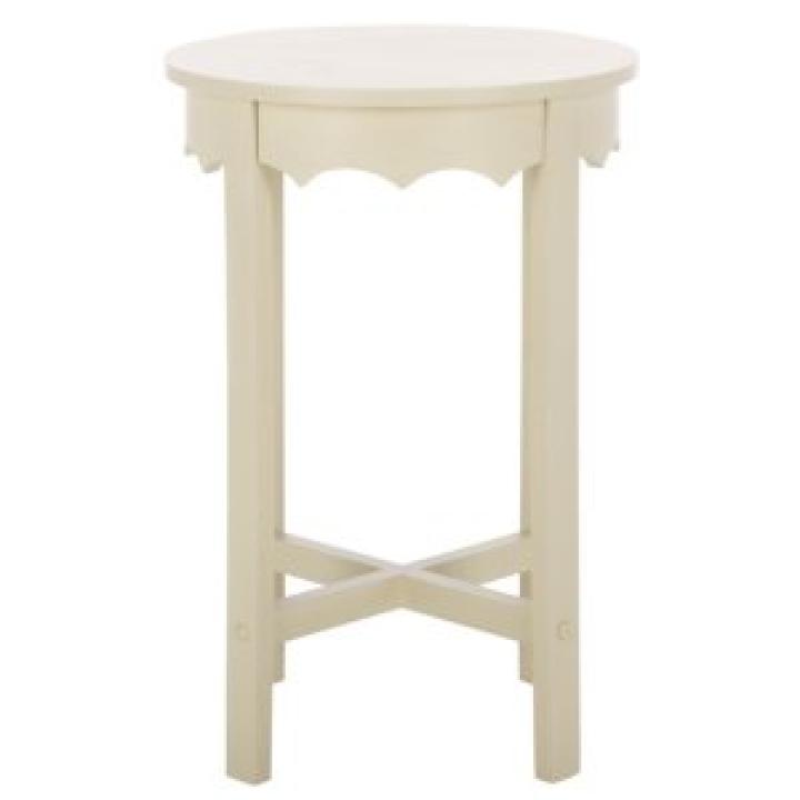 Beige Round Wood Lenora Accent Table