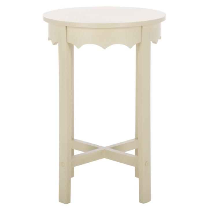 Beige Round Wood Lenora Accent Table