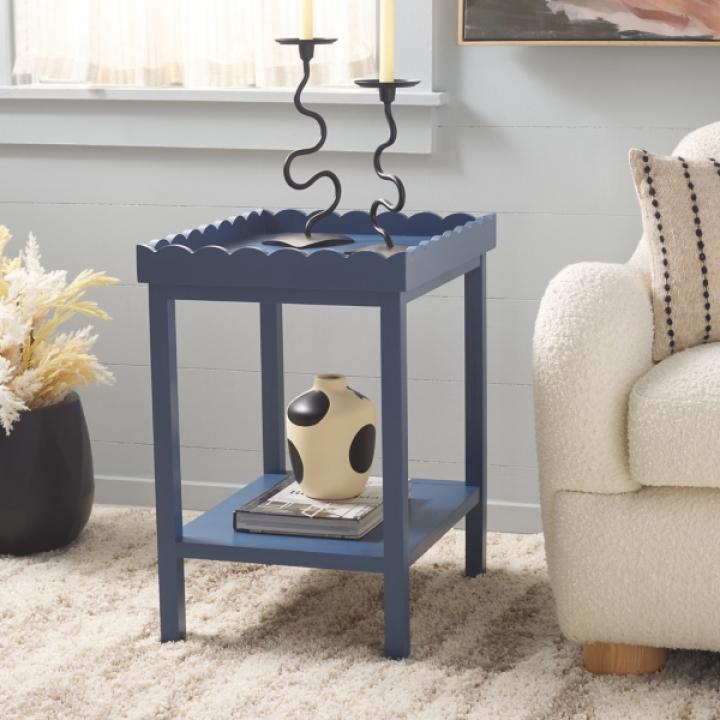 Blue Scalloped Edge Cottage Lilly Accent Table