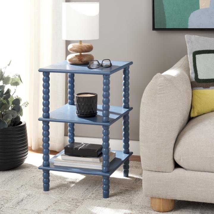 Minerva Blue Wood Spindle 3-Tier Accent Table
