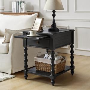 Erica Distressed Black Wood Spindle End Table