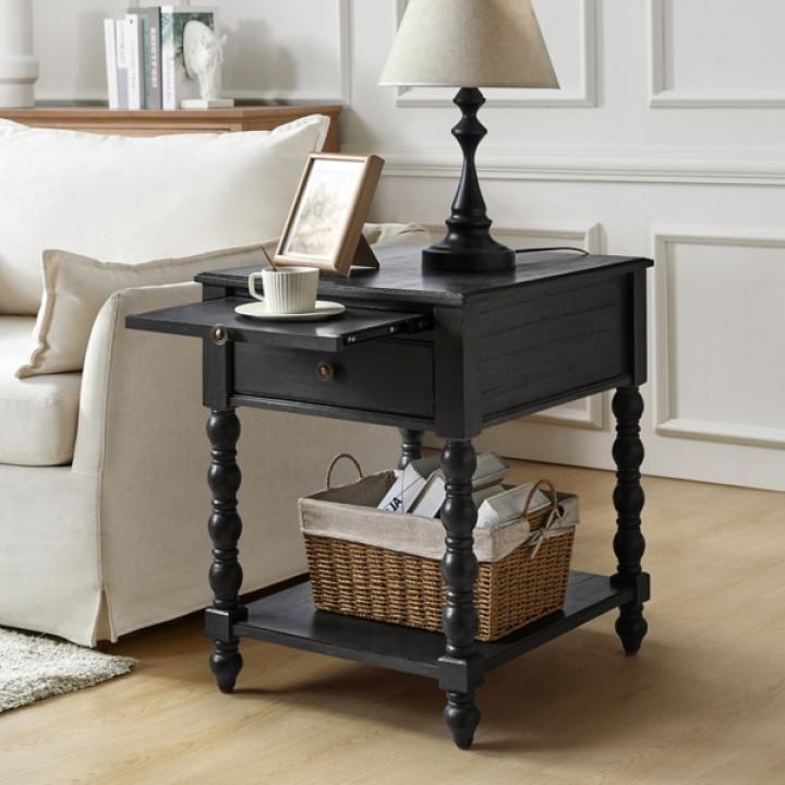 Erica Distressed Black Wood Spindle End Table