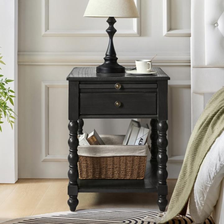 Erica Distressed Black Wood Spindle End Table