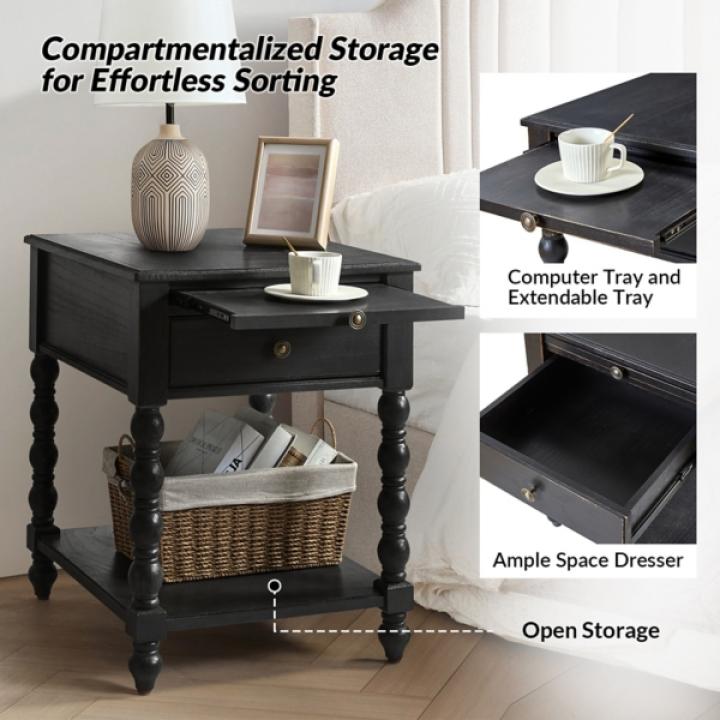 Erica Distressed Black Wood Spindle End Table