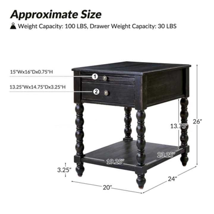 Erica Distressed Black Wood Spindle End Table