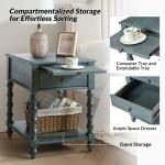 Erica Distressed Blue Wood Spindle End Table