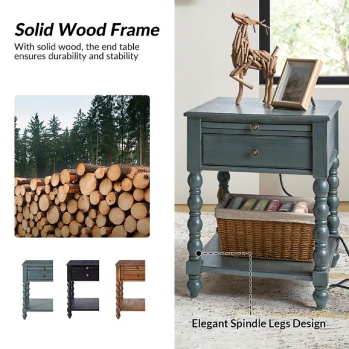 Erica Distressed Blue Wood Spindle End Table