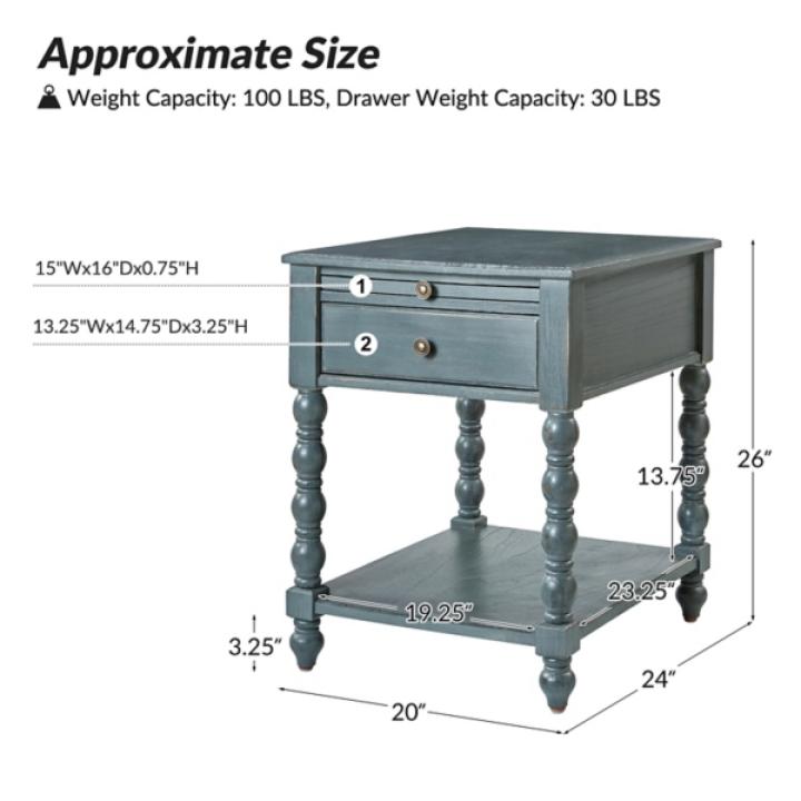Erica Distressed Blue Wood Spindle End Table