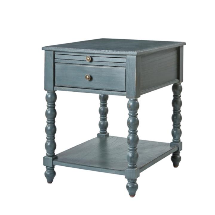 Erica Distressed Blue Wood Spindle End Table