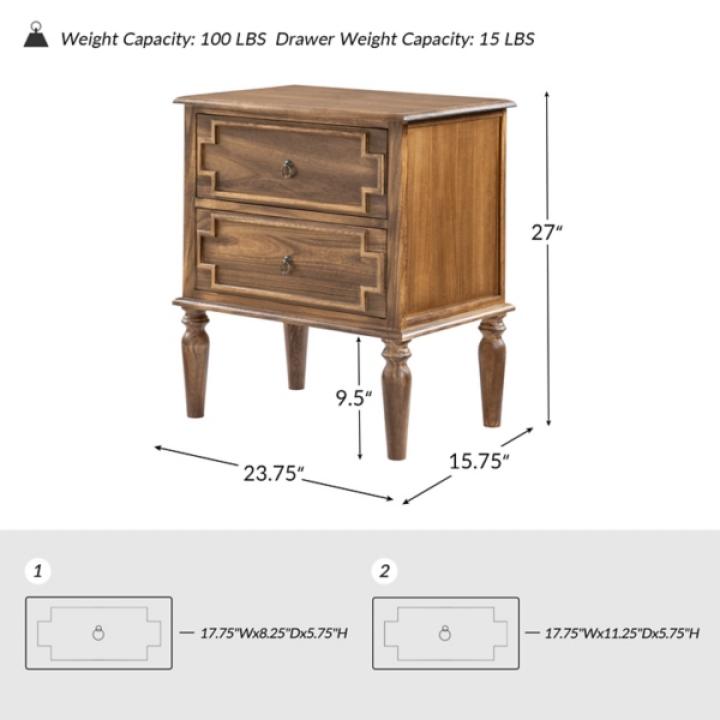 Walnut 2-Drawer Augustus Nightstand