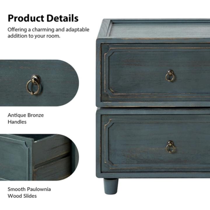 Blue 2-Drawer Nicola Nightstand