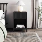 Black Wood Reeded Storage Nightstand