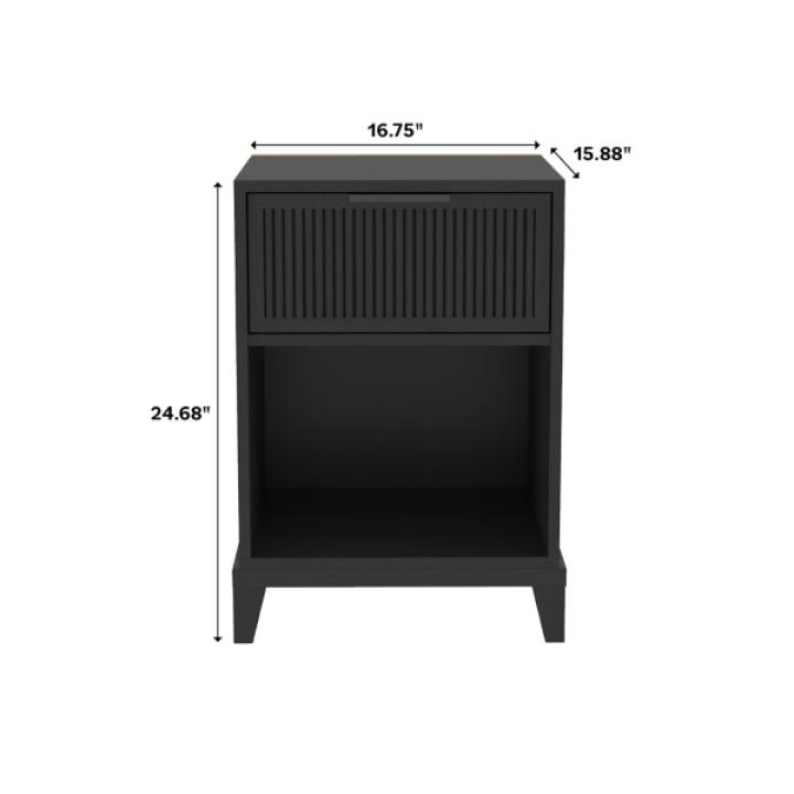 Black Wood Reeded Storage Nightstand
