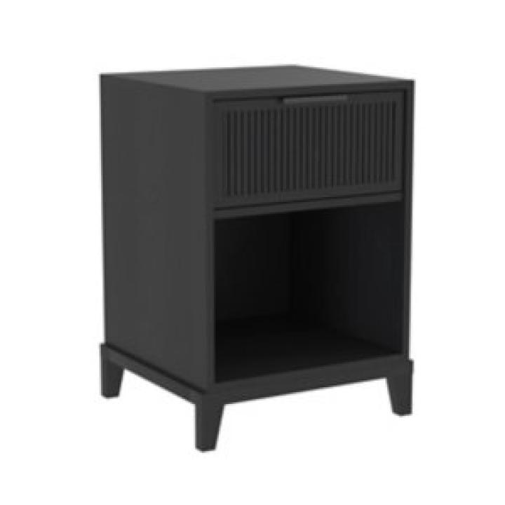 Black Wood Reeded Storage Nightstand