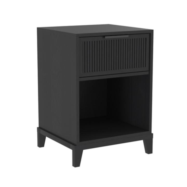 Black Wood Reeded Storage Nightstand