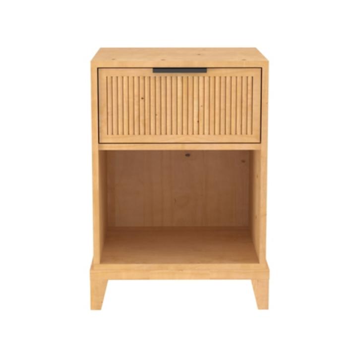 Natural Wood Reeded Storage Nightstand