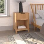 Natural Wood Reeded Storage Nightstand