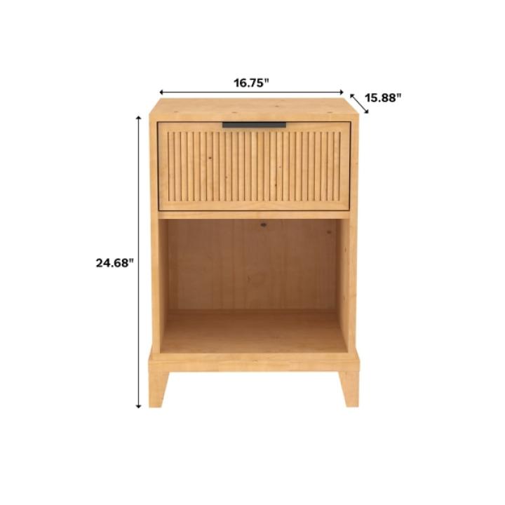 Natural Wood Reeded Storage Nightstand