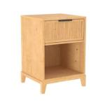 Natural Wood Reeded Storage Nightstand