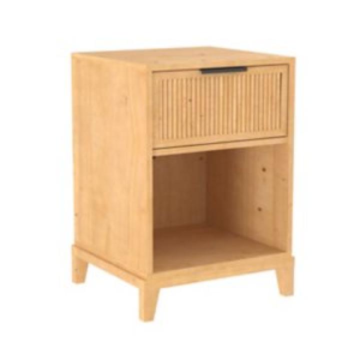 Natural Wood Reeded Storage Nightstand