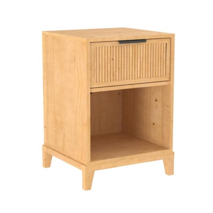 Natural Wood Reeded Storage Nightstand