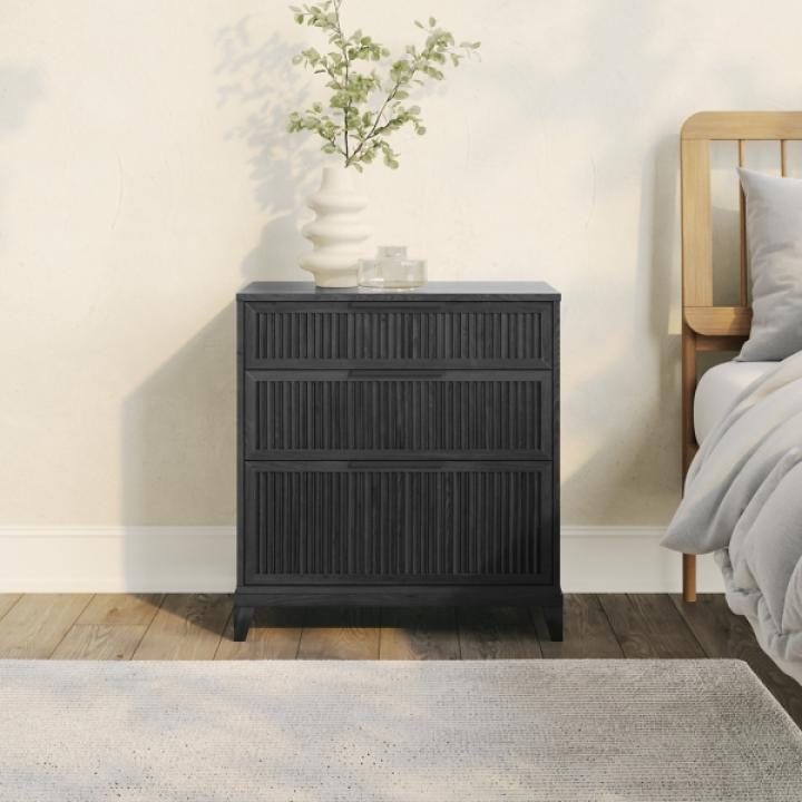 Black Wood Reeded Bedroom Dresser
