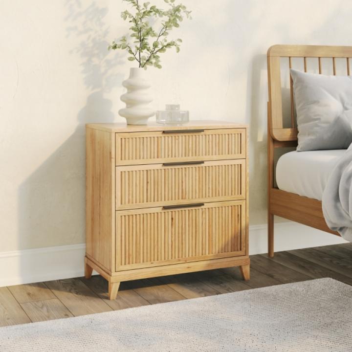 Natural Wood Reeded Bedroom Dresser