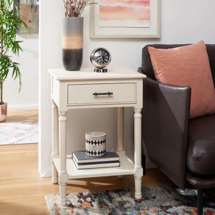 White Wood Peyton 1-Drawer End Table