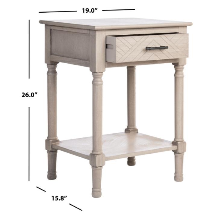 Greige Wood Peyton 1-Drawer End Table