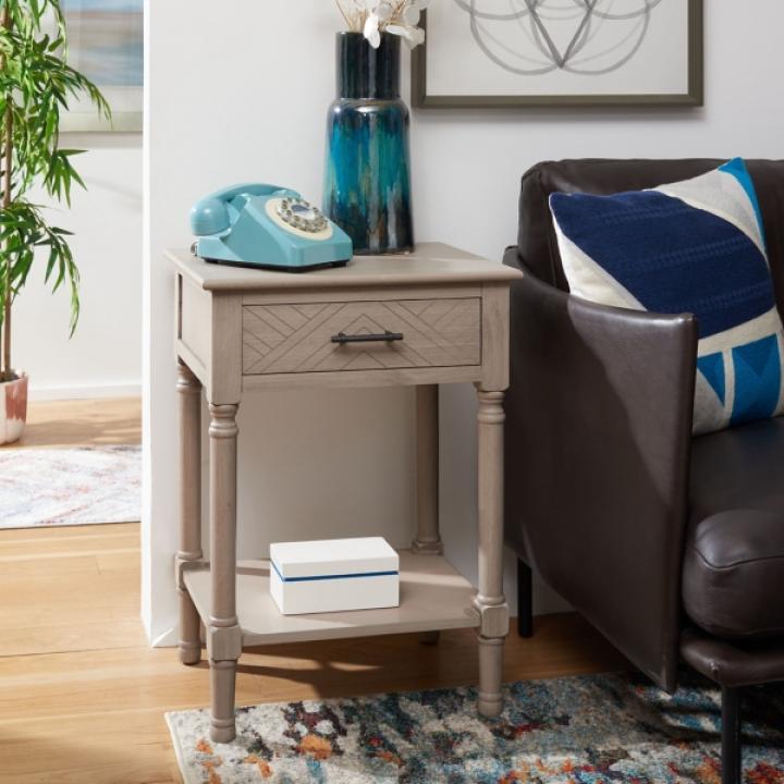 Greige Wood Peyton 1-Drawer End Table