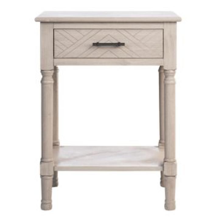 Greige Wood Peyton 1-Drawer End Table
