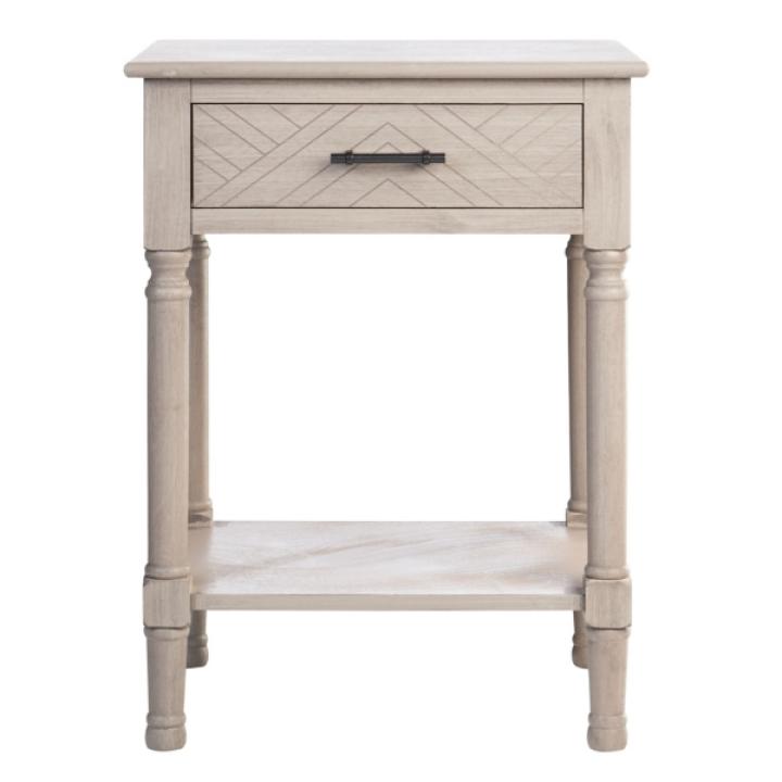 Greige Wood Peyton 1-Drawer End Table