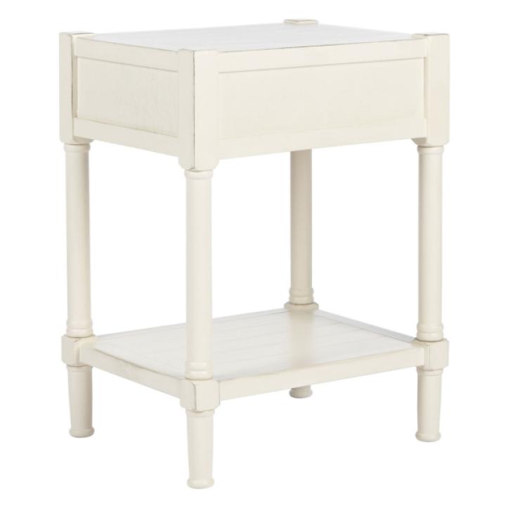 White Wood Finley 1-Drawer End Table