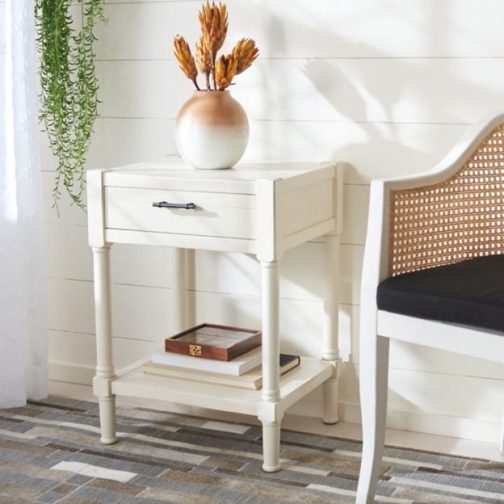 White Wood Finley 1-Drawer End Table