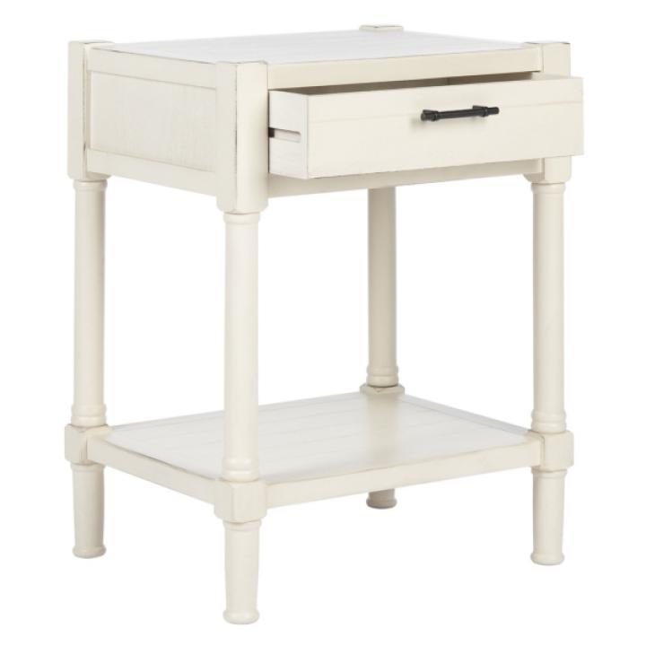 White Wood Finley 1-Drawer End Table
