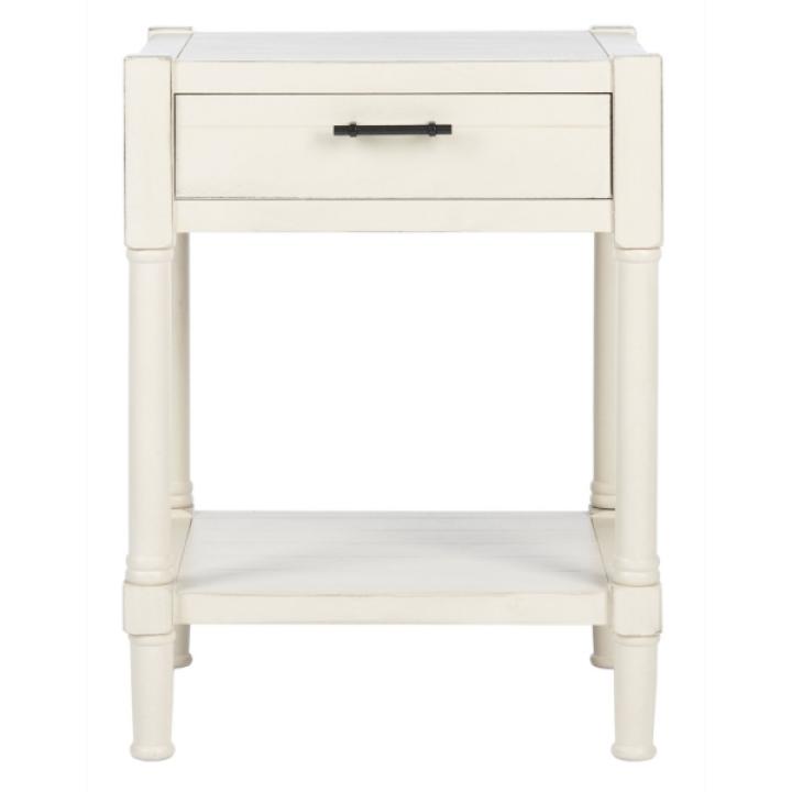 White Wood Finley 1-Drawer End Table