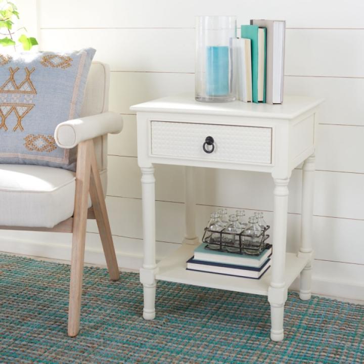 White Wood Natalia 1-Drawer End Table