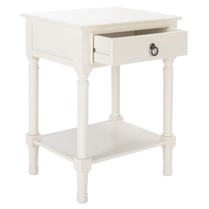 White Wood Natalia 1-Drawer End Table