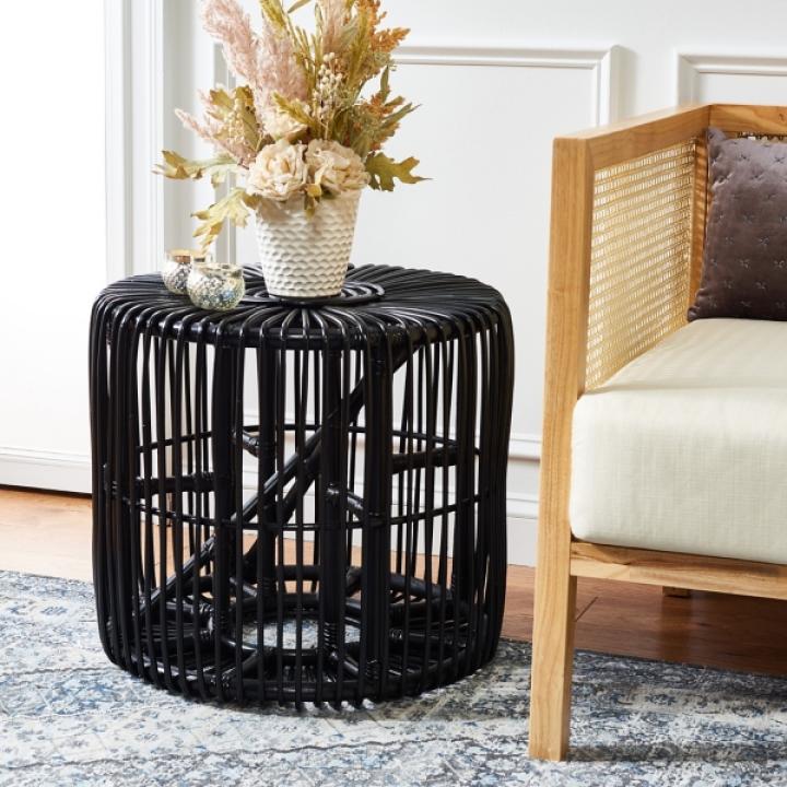 Black Rattan Jade Accent Table