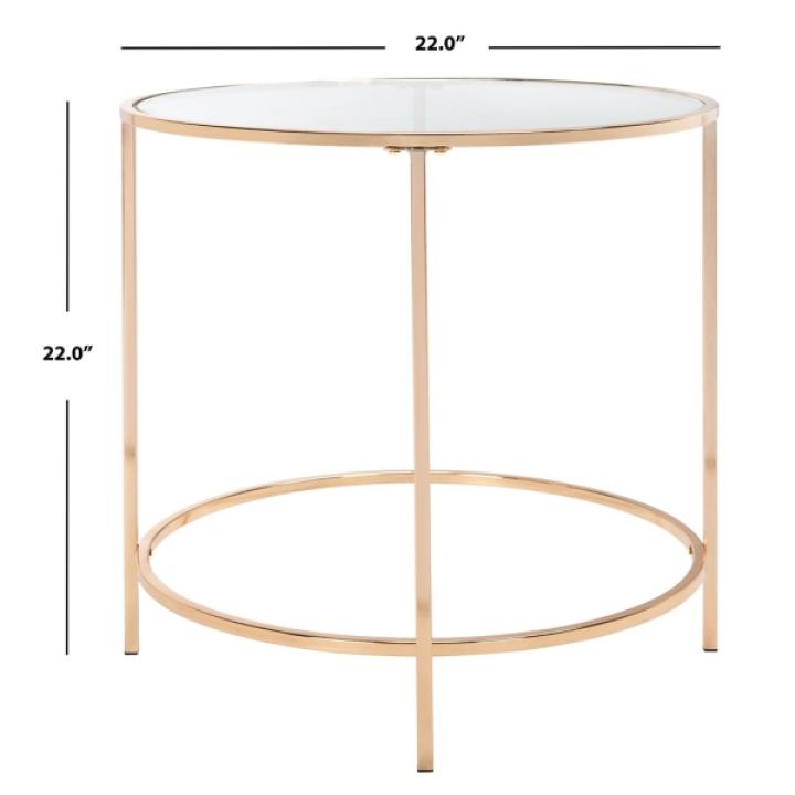 Glass Tabletop & Gold Metal Suzan Round Side Table