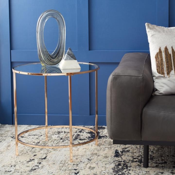 Glass Tabletop & Gold Metal Suzan Round Side Table