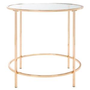 Glass Tabletop & Gold Metal Suzan Round Side Table