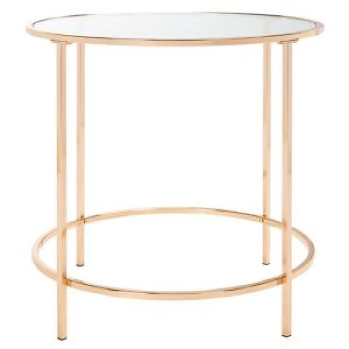 Glass Tabletop & Gold Metal Suzan Round Side Table