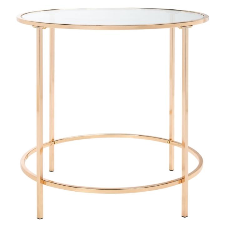 Glass Tabletop & Gold Metal Suzan Round Side Table