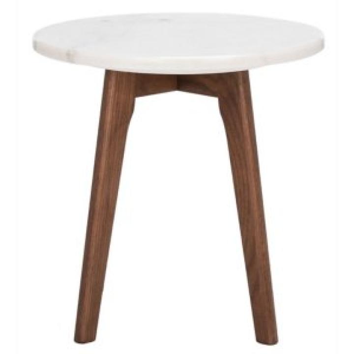 Marble and Walnut Round Mari Accent Table