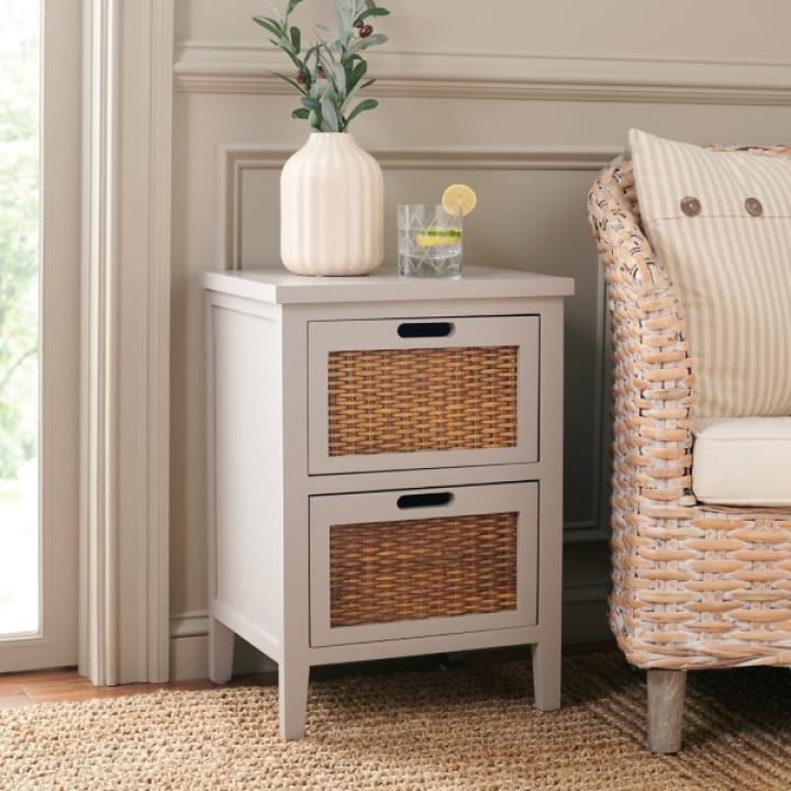 Gray Wood Woven Viola 2-Drawer End Table