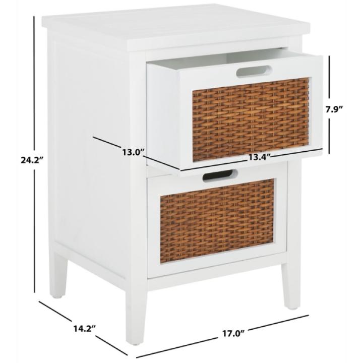 White Wood Woven Viola 2-Drawer End Table