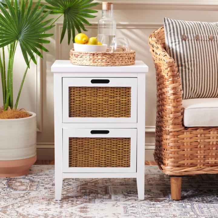 White Wood Woven Viola 2-Drawer End Table