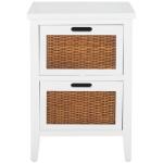 White Wood Woven Viola 2-Drawer End Table