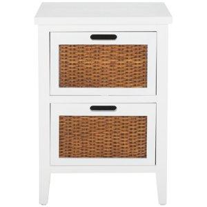 White Wood Woven Viola 2-Drawer End Table